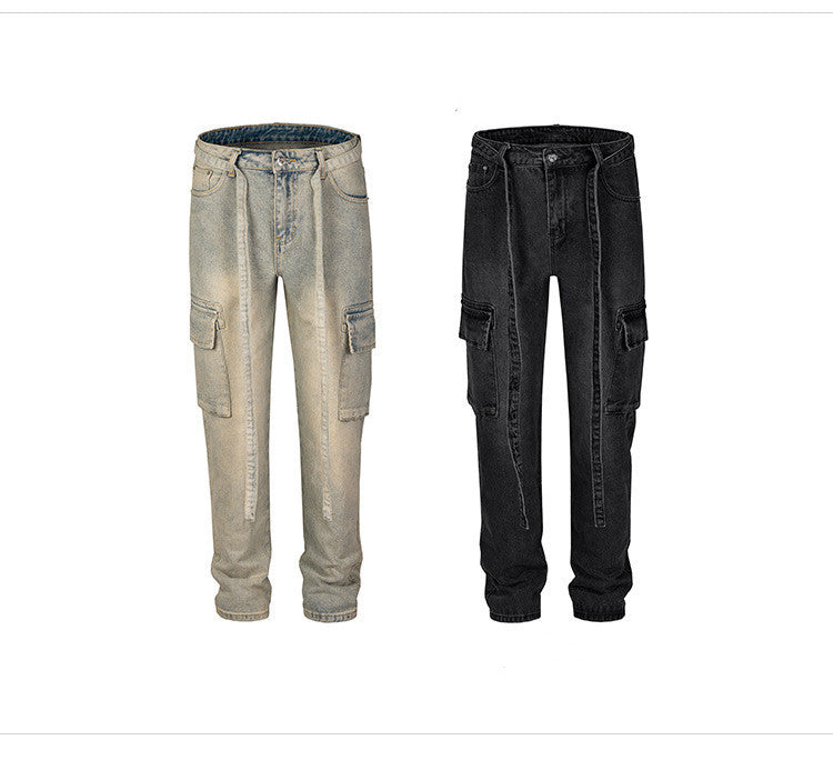 Mens High Street Multi-pocket Washed Distressed Trousers