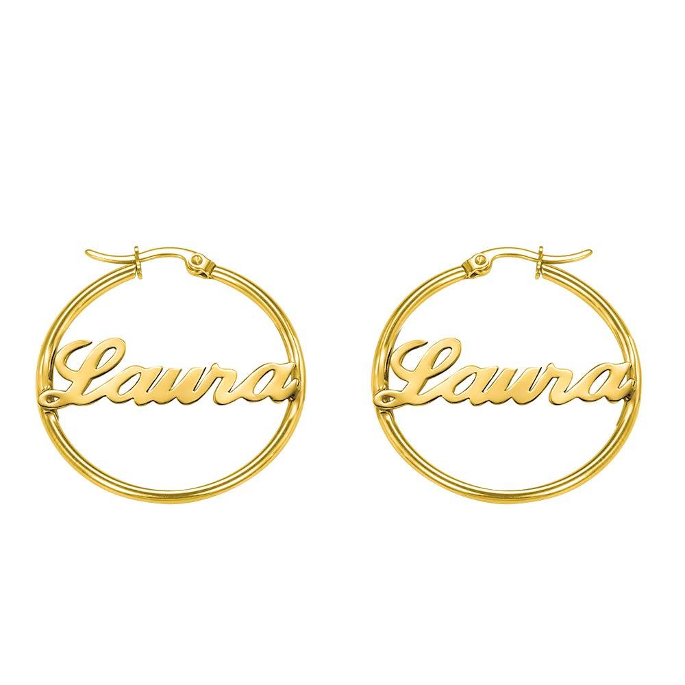 Custom Hoop Earrings Name Letter Stainless Steel Gold Color