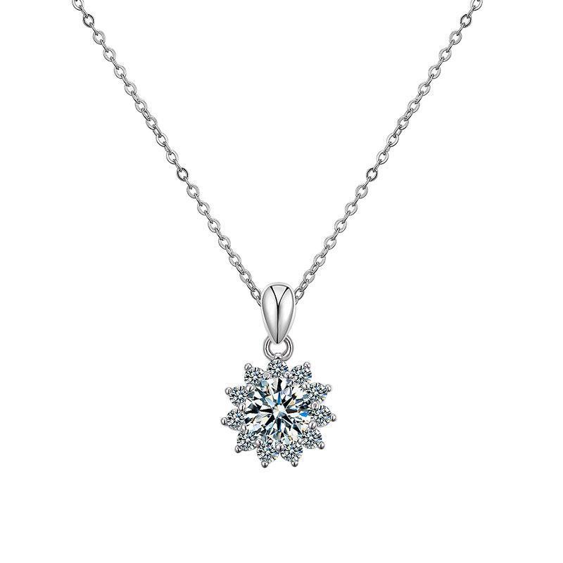 Moissanite Sun Flower Necklace 925 Sterling Silver