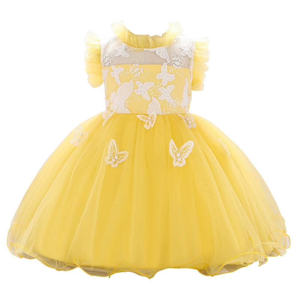 Baby Stand Collar Butterfly Princess Dress Baby Dress Hundred-day