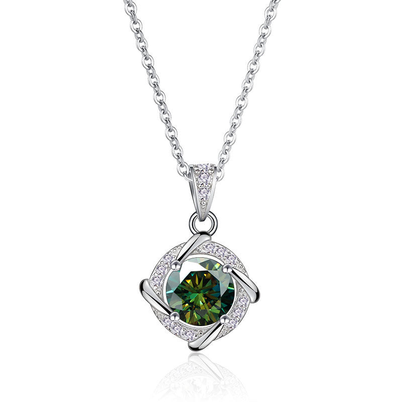 Sterling Silver Blue Green 1 Karat Moissanite Necklace