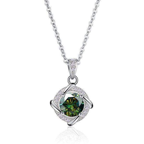 Sterling Silver Blue Green 1 Karat Moissanite Necklace