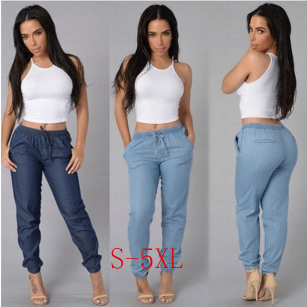 Fashion Women's Loose Solid Color Denim Trousers