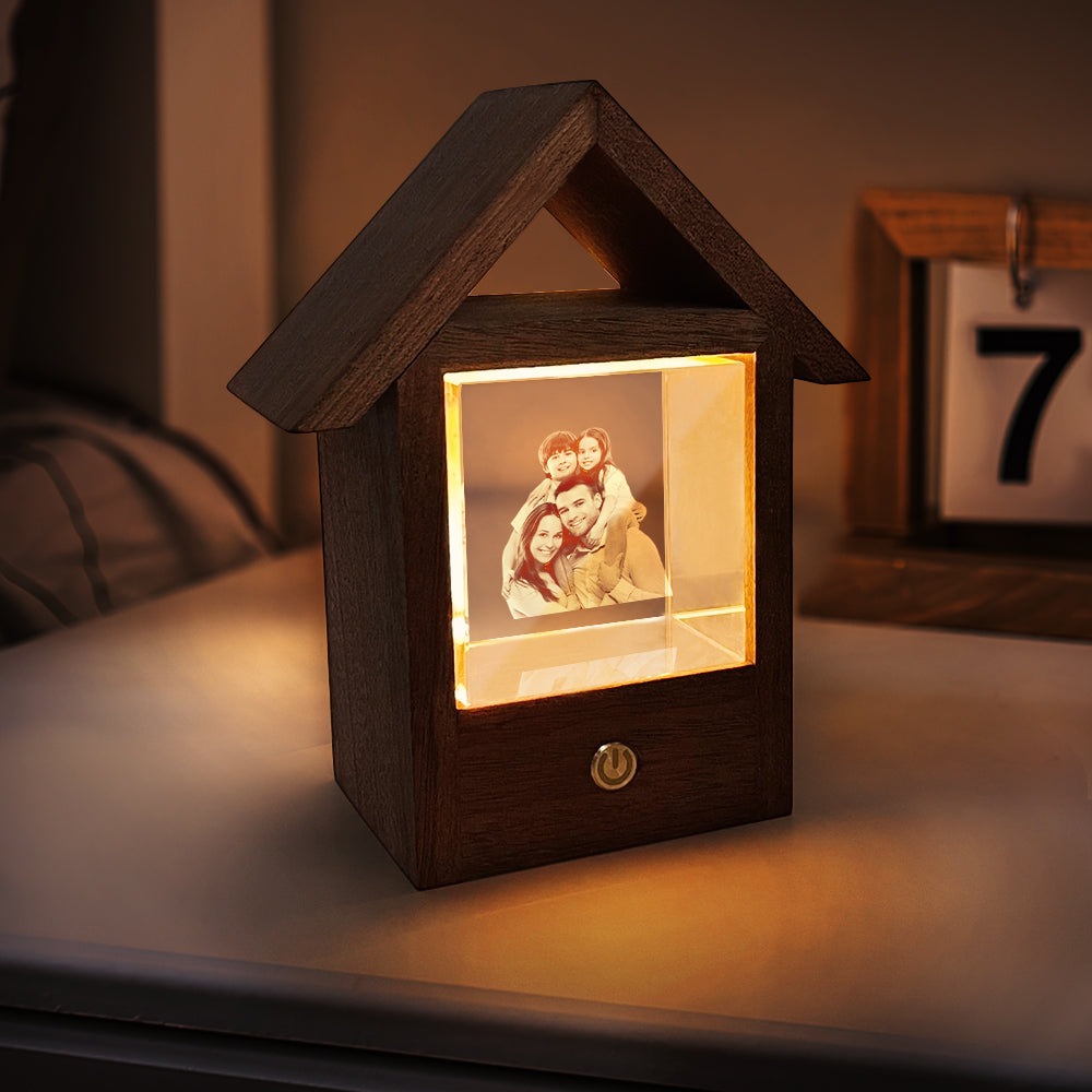 Custom 3D Crystal Photo Lamp Wooden House Night Light