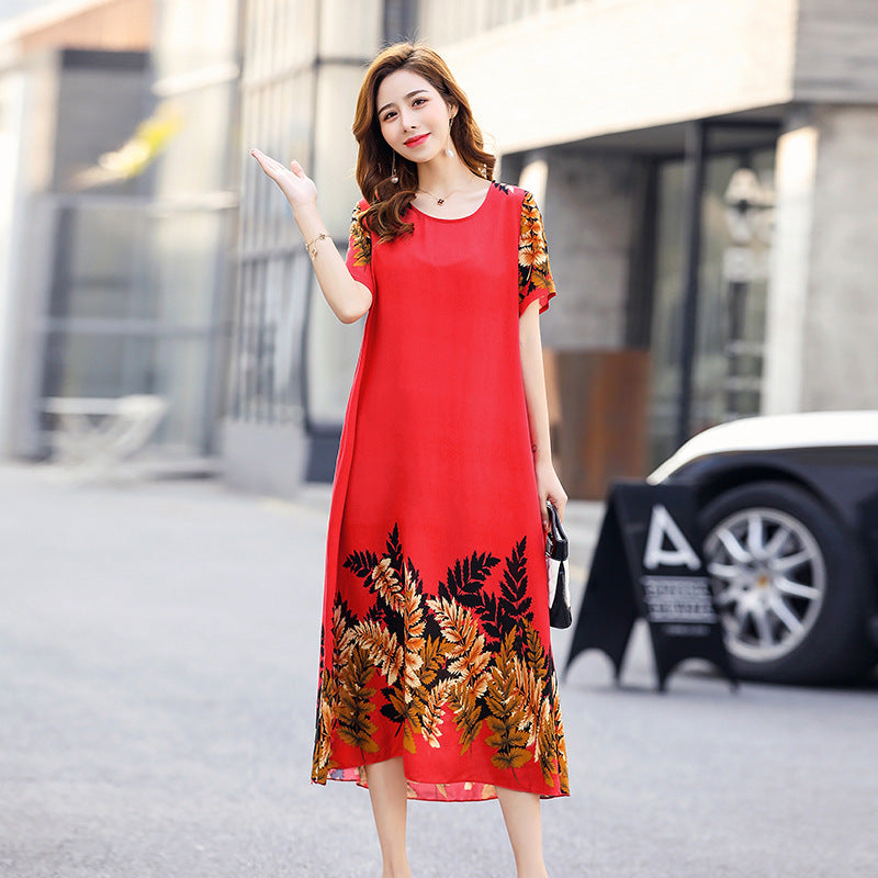 Middle-aged And Elderly Mother's Short-sleeved Printed Dress