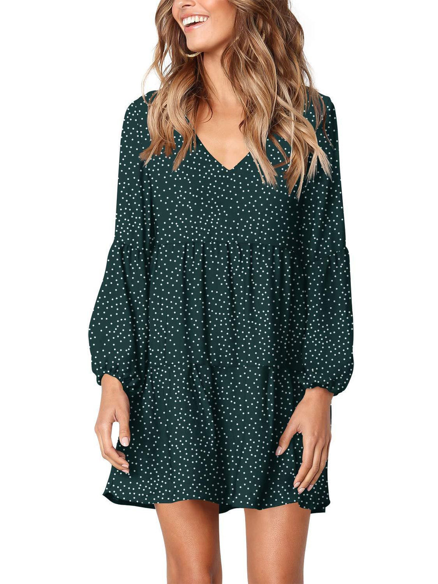 Polka Dot Print Long-sleeved Loose Casual Short Skirt