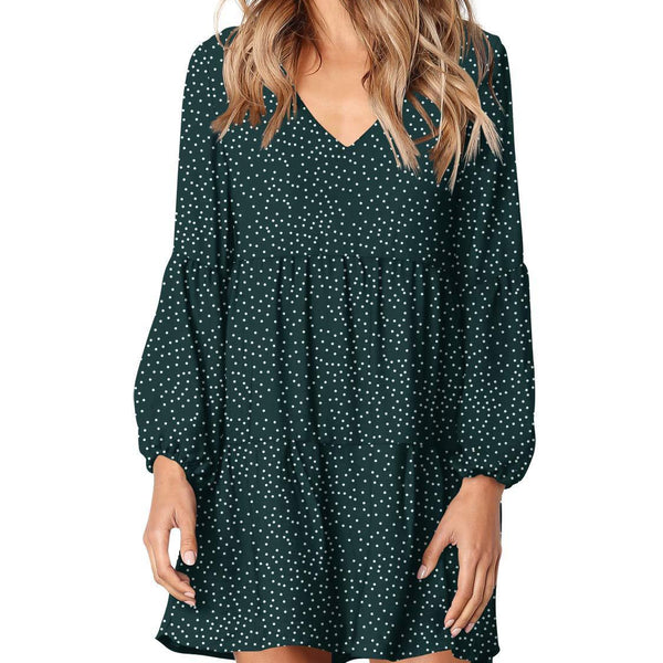 Polka Dot Print Long-sleeved Loose Casual Short Skirt