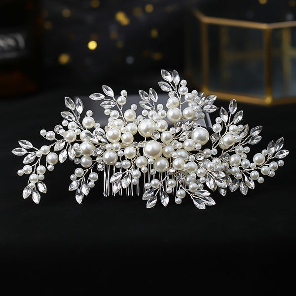 Bridal Handmade Silver Hair Comb Pearl Rhinestone Hair Accessories