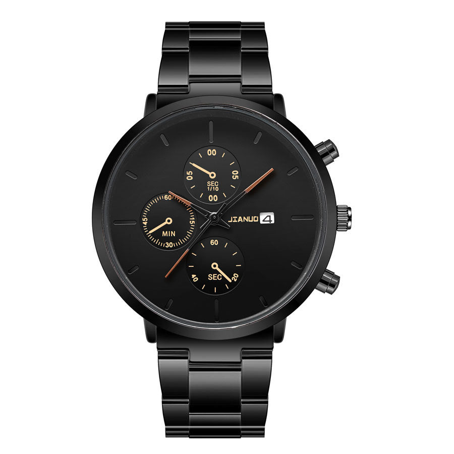 Multifunctional Sports Three-eye Calendar Alloy Band Quartz Watch