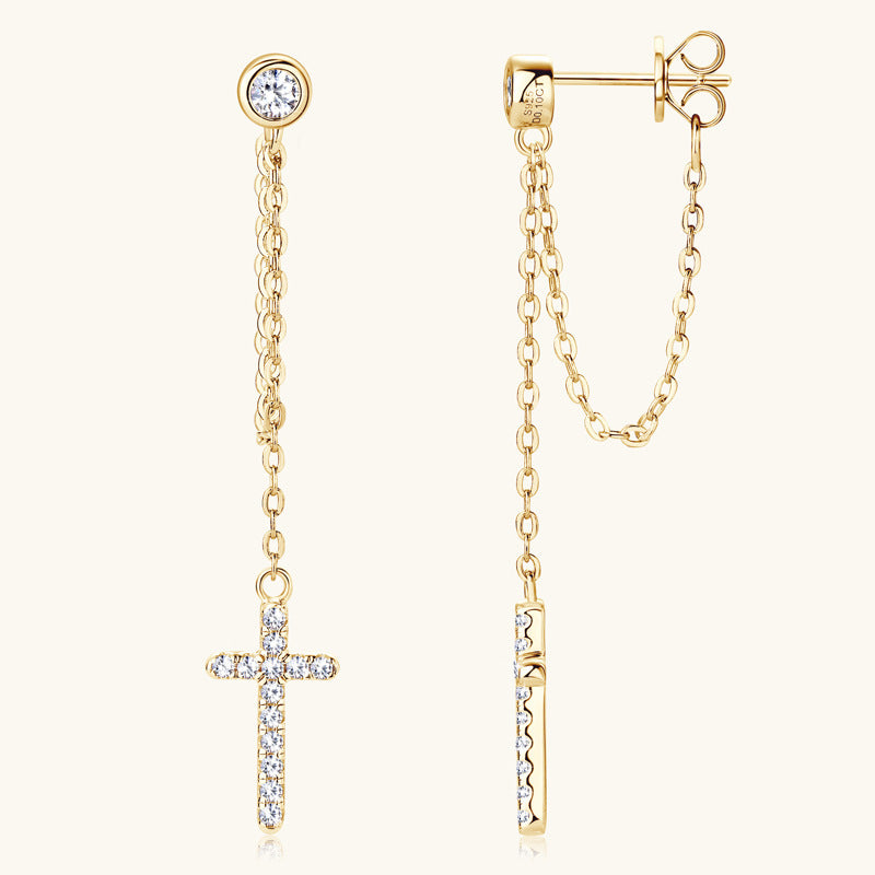 Su Cross Moissanite Ear Stud Female Refined Long Earrings