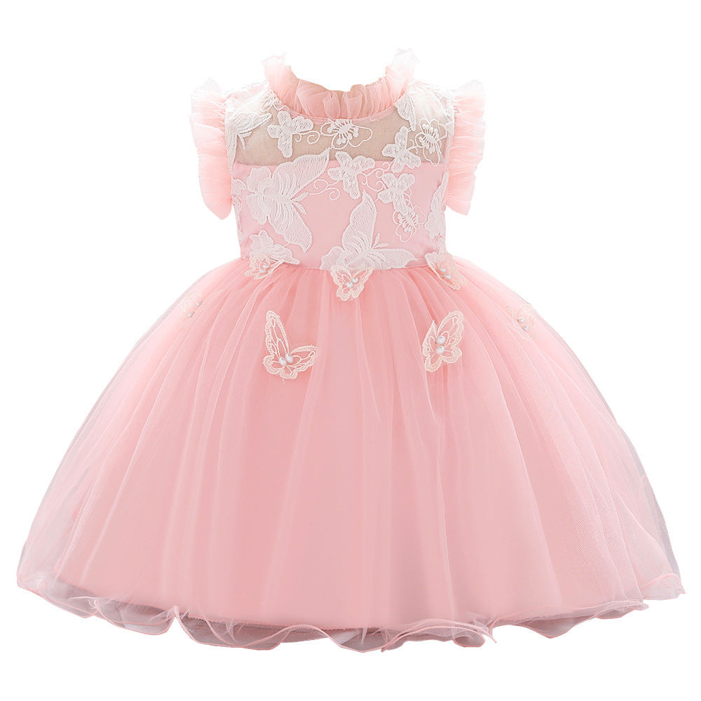 Baby Stand Collar Butterfly Princess Dress Baby Dress Hundred-day