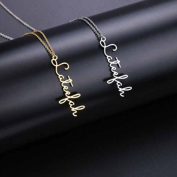 Simple Vertical Stainless Steel Name Pendant Necklace Women