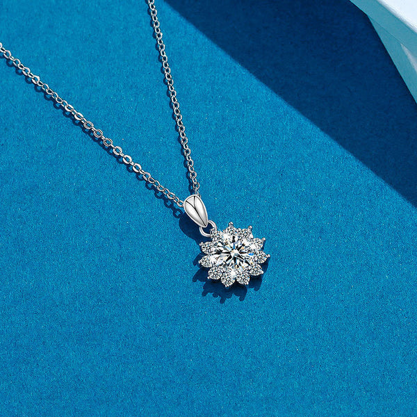 Moissanite Sun Flower Necklace 925 Sterling Silver