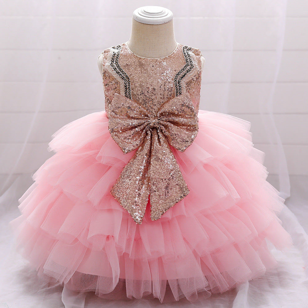 Baby Sequined Bow Children Princess Dress Gown