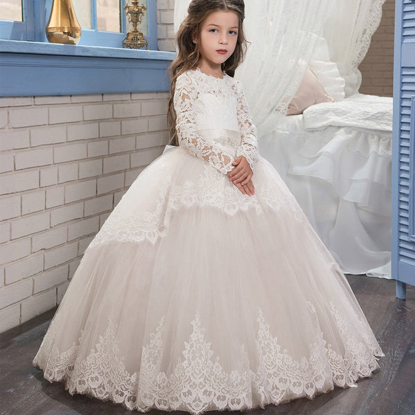 Double Lace Long Sleeve Flower Girl Pettiskirt Wedding Dress