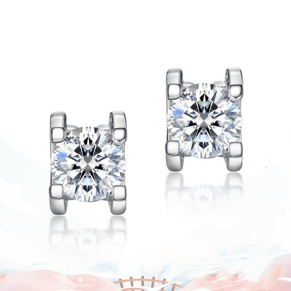 Simple Moissanite Bull Head Sterling Silver Stud Earrings For Women's Wedding