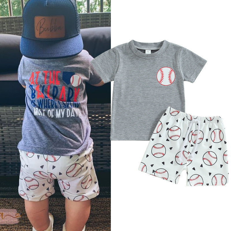 Boys' Children Baseball Printed Short-sleeved T-shirt And Shorts Two-piece Set