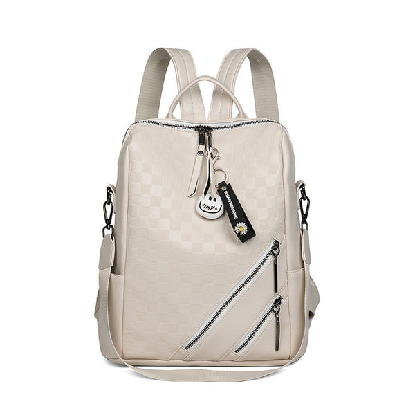 Fashion Checkerboard Backpack Casual Backpack and Shoulder Bag