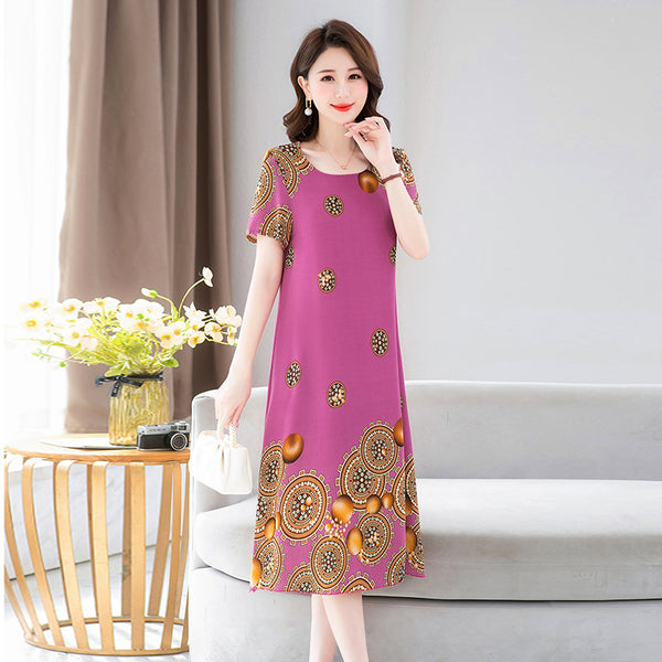 Middle-aged And Elderly Mother's Short-sleeved Printed Dress