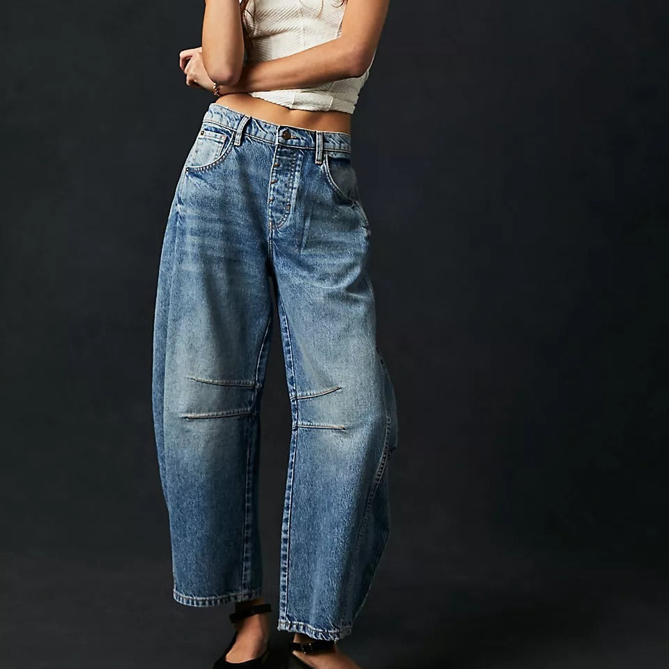 European And American Fashion Casual Women's Loose Wide-leg Pants Low Waist Washed Old