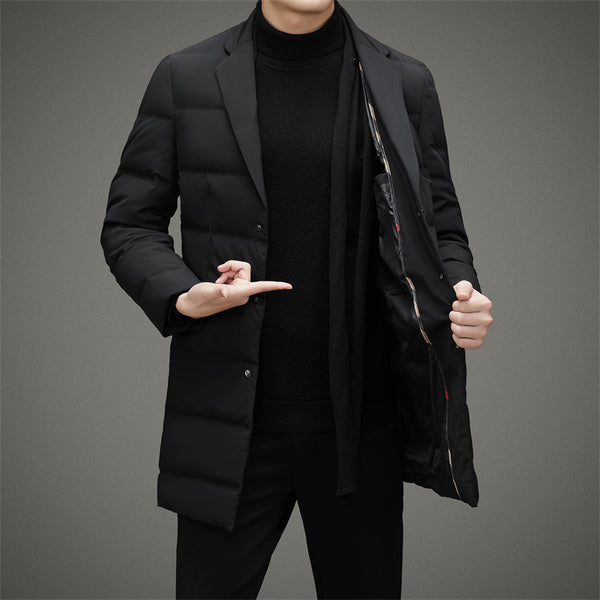 Men's Scarf Collar Cold-proof Down Jacket Coat Mid-length