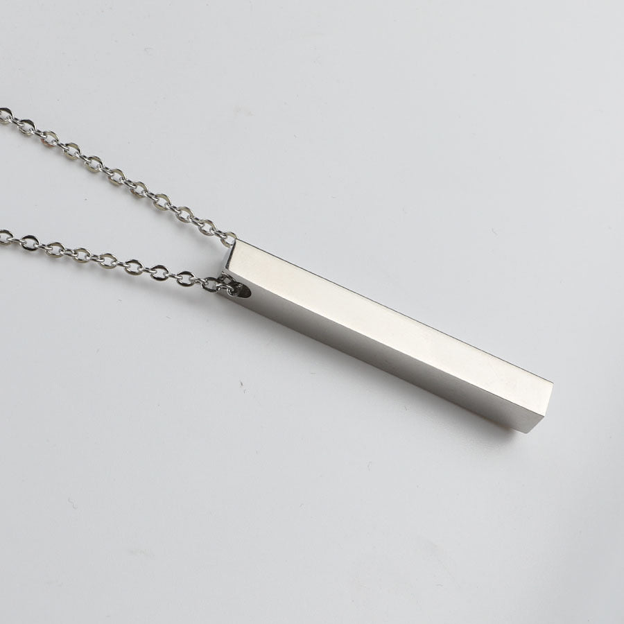 Cylinder Finely Polished Lettering Pendant Stainless Steel Necklace