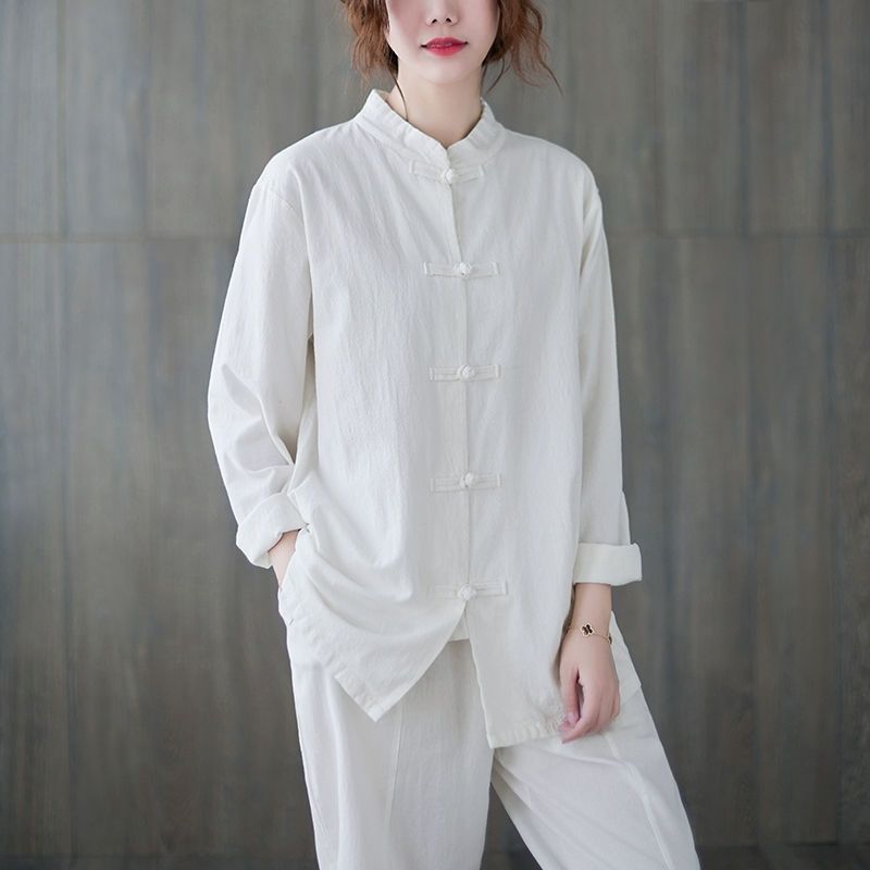 Cotton Linen Tang Suit Long Sleeve Retro Ethnic Bottoming Shirt