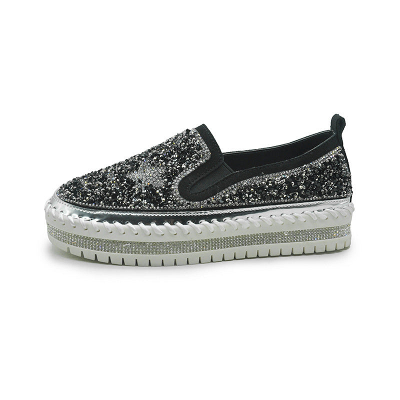 Lazy shoes thick bottom casual rhinestone fisherman shoes