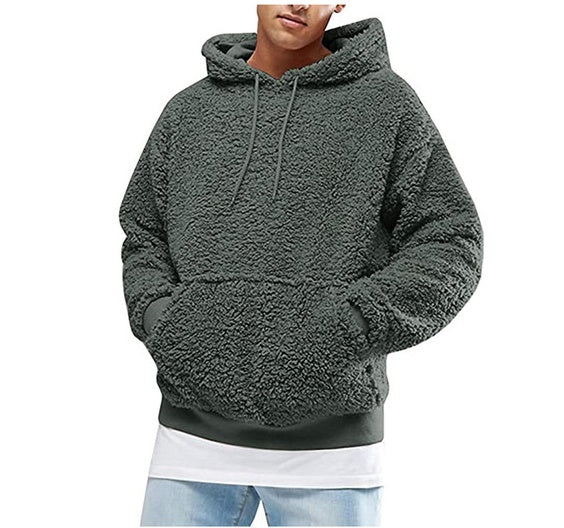 Autumn New Mens Warm Hoodie Fluffy Fleece Hooded Winter Sweatshirts Casual Long Sleeveless Sweatshirt Pullover Fashion