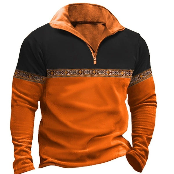 Printing Lapel Long Sleeve Pullover Leisure Men's T-shirt