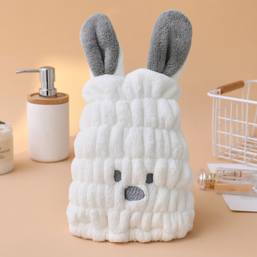 Cute Cartoon Coral Fleece Baby Rabbit Ears Head Hair Drying Towel Women