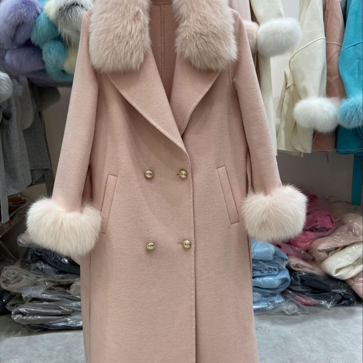 Fox Fur Collar Wool Double-sided Woolen Coat Long For Women