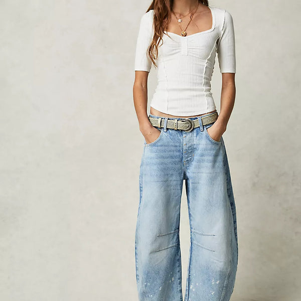 European And American Fashion Casual Women's Loose Wide-leg Pants Low Waist Washed Old