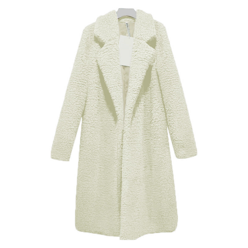 Wool Cardigan Lamb Wool Mid-length Loose Women's Coat