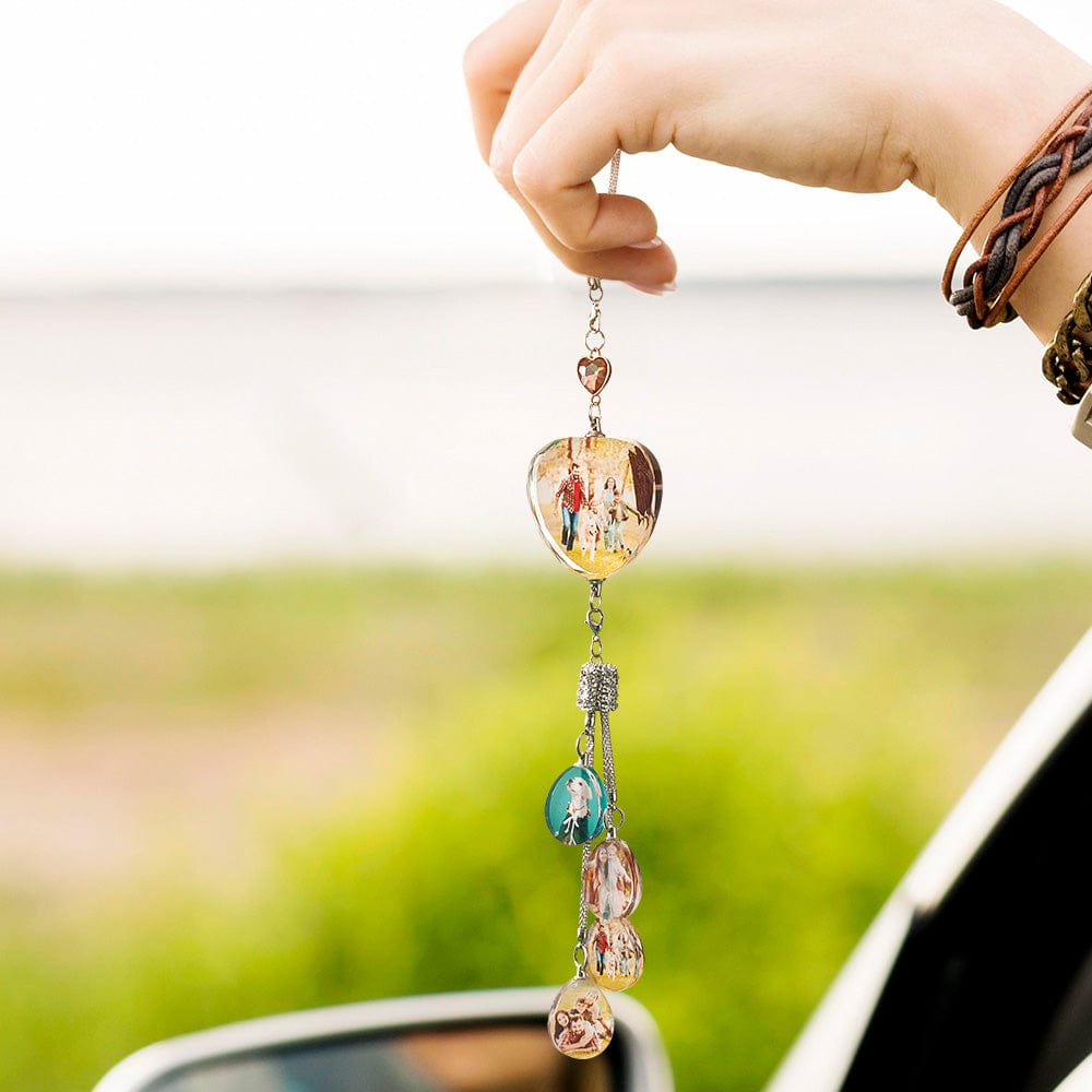 Personalized Photo Crystal Charm Heart Shaped Rearview Mirror Pendant Gift For Him