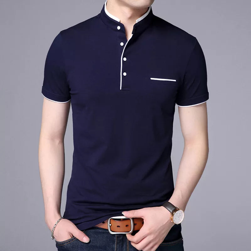 Polo Shirt with Mandarin Collar Slim Fit