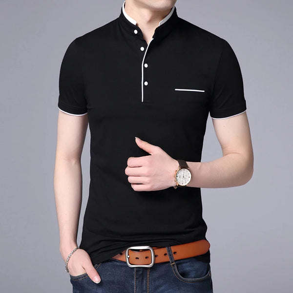 Polo Shirt with Mandarin Collar Slim Fit