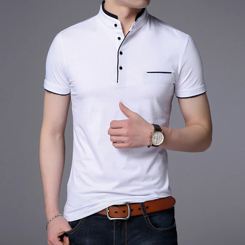 Polo Shirt with Mandarin Collar Slim Fit