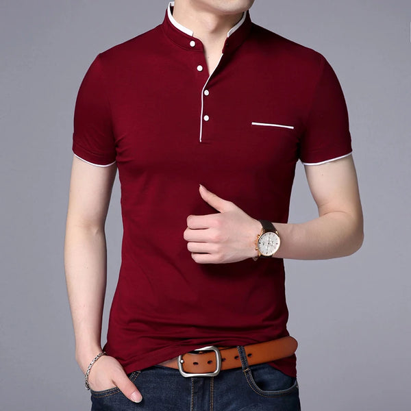 Polo Shirt with Mandarin Collar Slim Fit