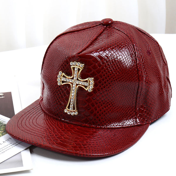 Pattern PU Leather Baseball Cap Hip-hop Fashion Cross