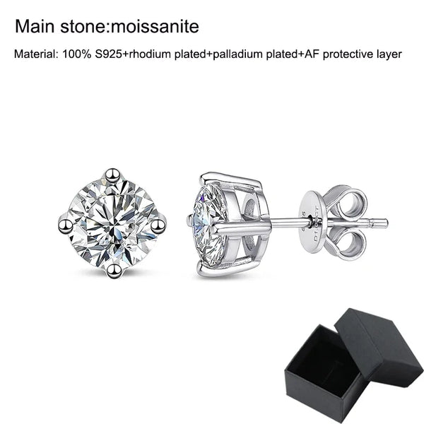 Moissanite Diamond Studs Earrings S925 Silver Platinum Plated GRA 0.1-3CT Test Passed