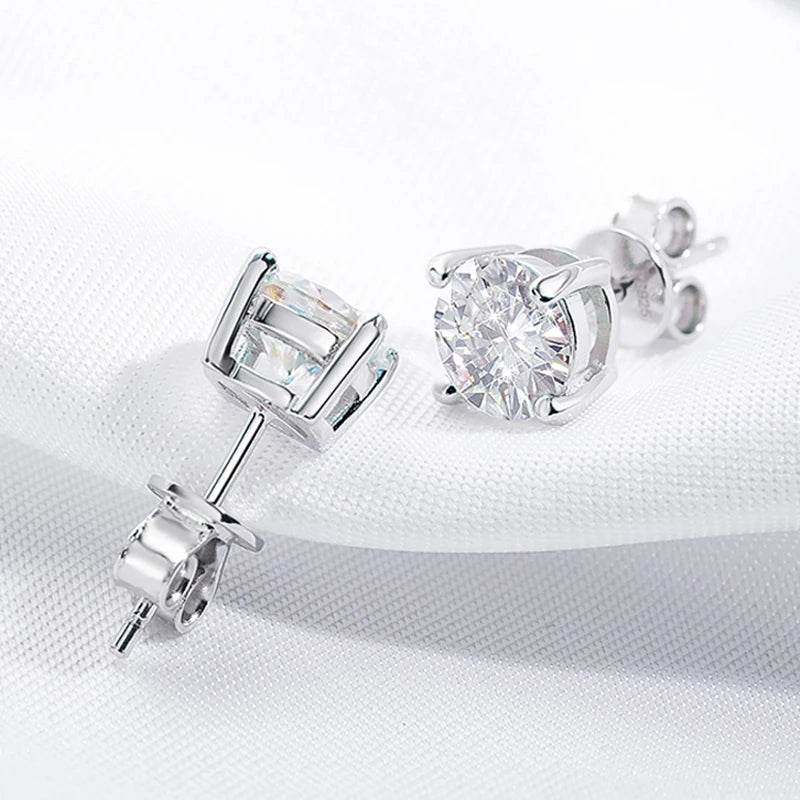 Moissanite Diamond Studs Earrings S925 Silver Platinum Plated GRA 0.1-3CT Test Passed