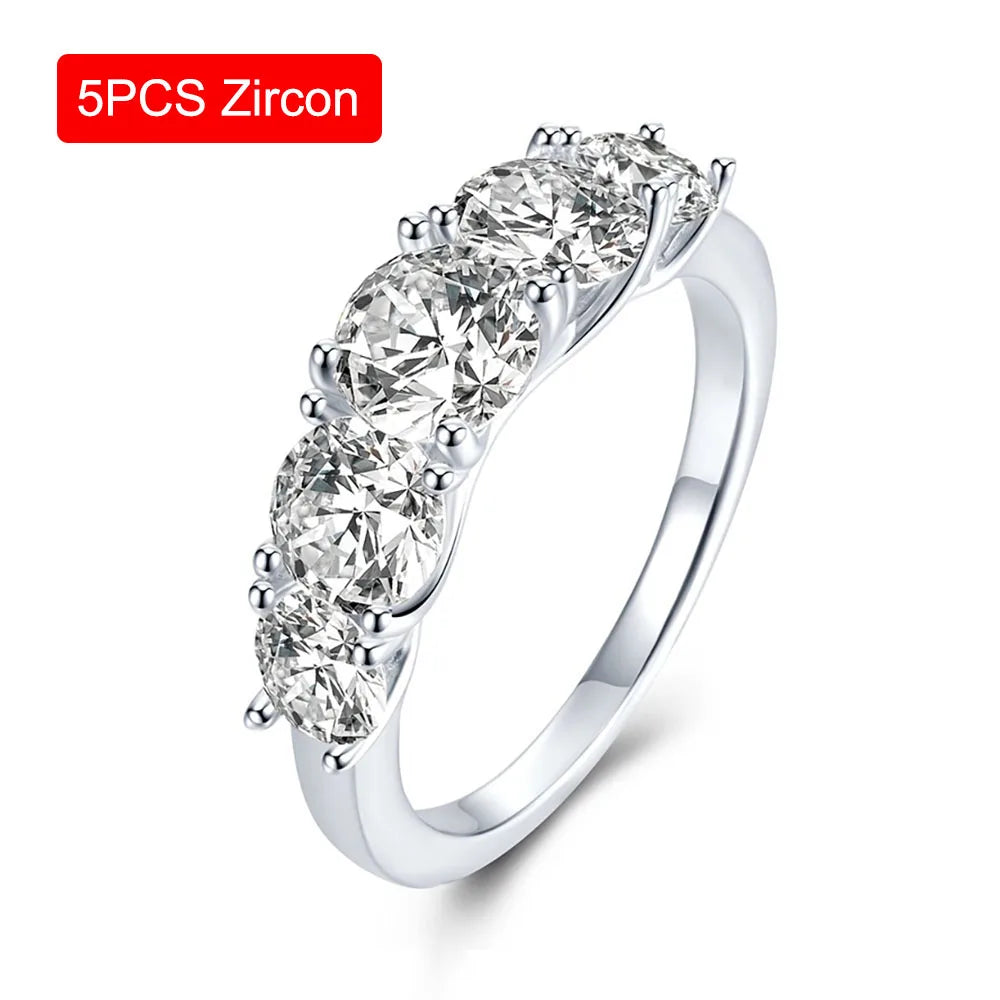 Certified 5-Stone Moissanite Brilliance Diamond Ring, S925 Sterling Silver