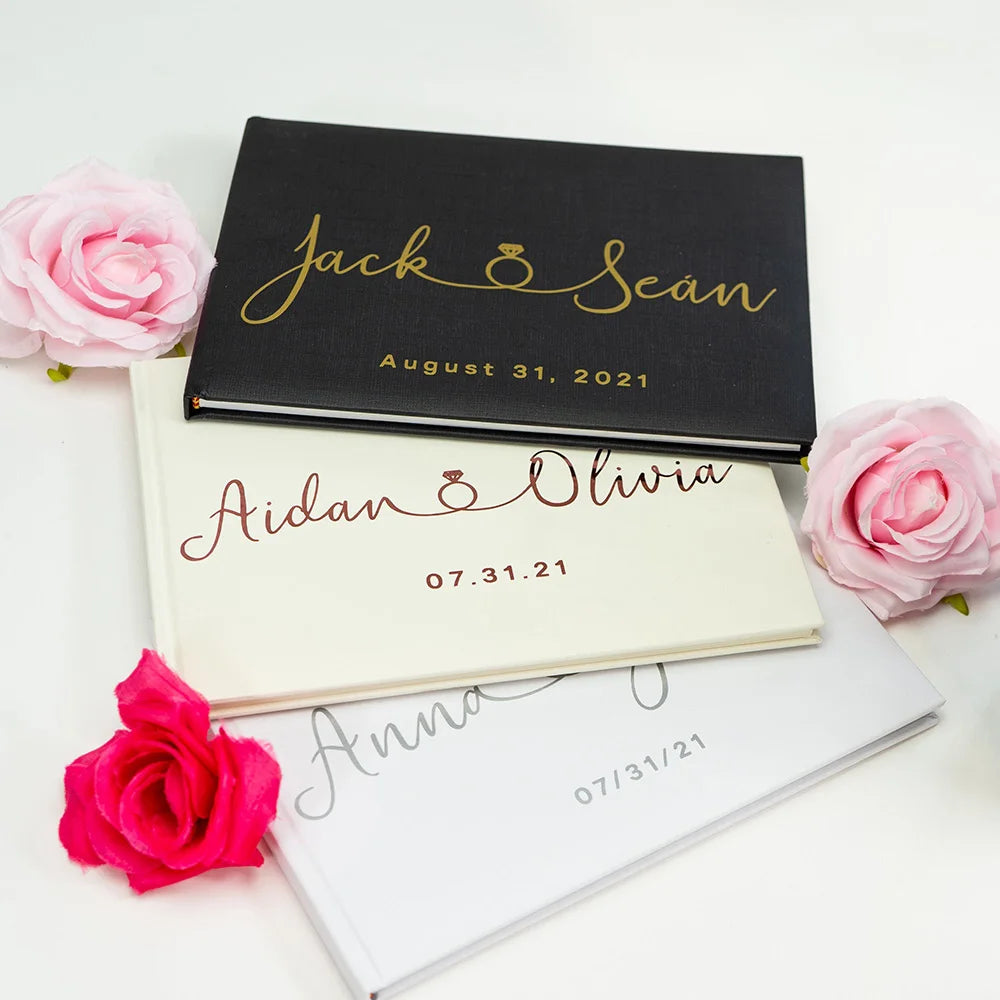 Personalized Wedding Guest Book - Black & White Horizontal