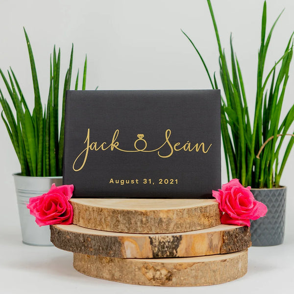 Personalized Wedding Guest Book - Black & White Horizontal