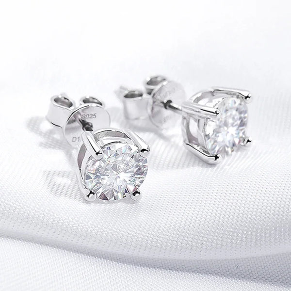 Moissanite Diamond Studs Earrings S925 Silver Platinum Plated GRA 0.1-3CT Test Passed