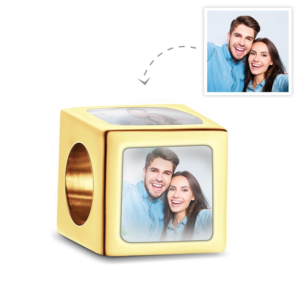 Custom Four-Sided Photo Charm Square Copper Charm Creative Gift for Women