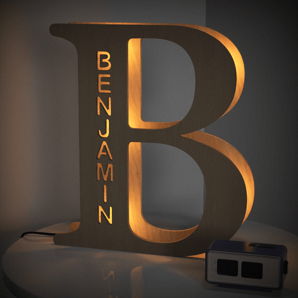 Personalised Wooden Letter Lamp Custom Name Alphabet Night Lights 19CM