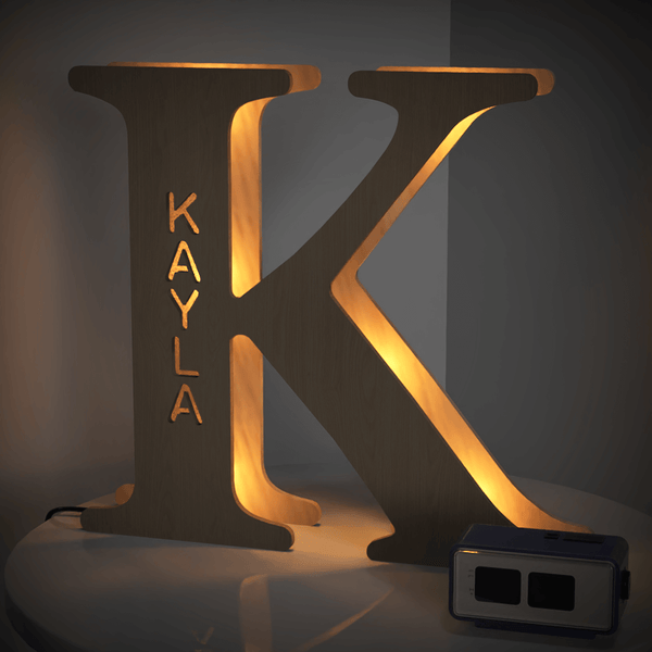 Personalised Wooden Letter Lamp Custom Name Alphabet Night Lights 19CM