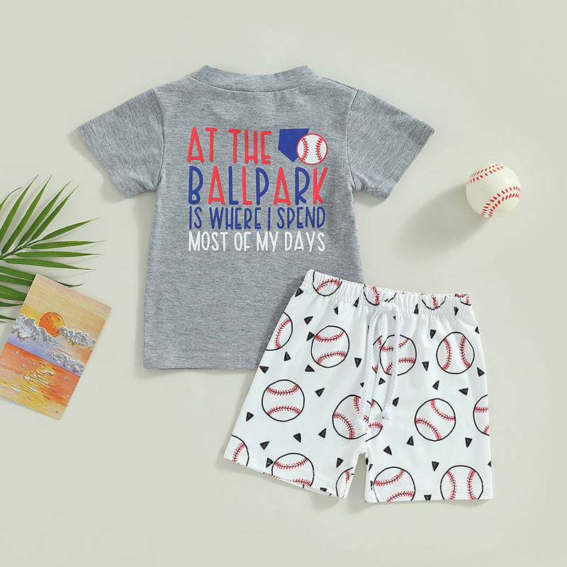 Boys' Children Baseball Printed Short-sleeved T-shirt And Shorts Two-piece Set